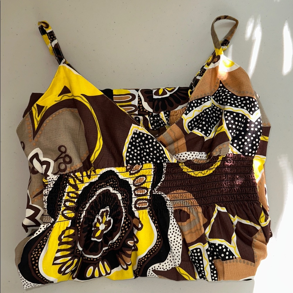 100% Cotton Speed Control Yellow, and Brown Floral Maxi Dress Size Medium. - Picture 12 of 12